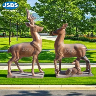 Marble Carved Deer Family Sculpture, JS-AN003