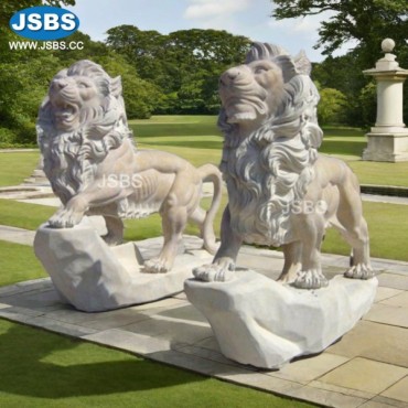 Marble Lion Sculpture in Pair, Marble Lion Sculpture in Pair