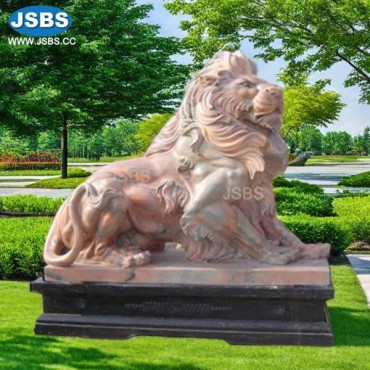 Red Marble Mighty Lion Sculpture, Red Marble Mighty Lion Sculpture