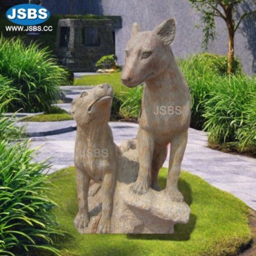 Stone double Wolf Sculpture, Stone double Wolf Sculpture