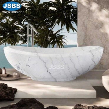 White Marble Oval Bathtub, JS-BT054