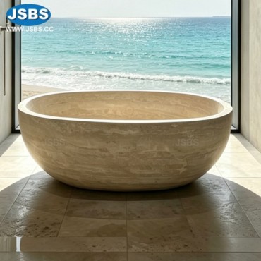 Natural Beige Travertine Freestanding Bathtub, js-bt078