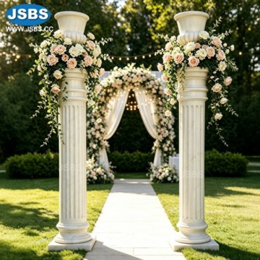 White Marble Column with Flower Pot, JS-CM175