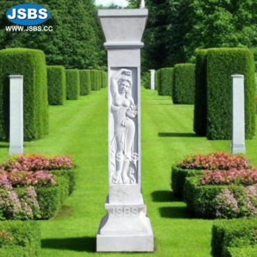 White Marble Girl Sculpture Column, JS-CM008