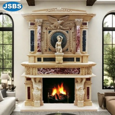 Double Statue Fireplace Mantel, JS-FP416