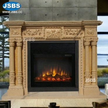 Columned Style Yellow Marble Mantel, JS-FP032