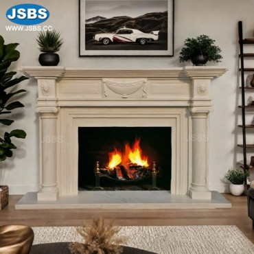 White Marble Column Fireplace Mantel, White Marble Column Fireplace Mantel