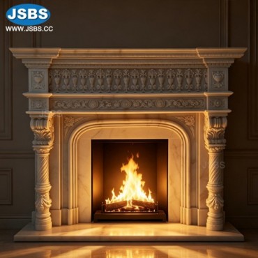 White Marble Column Pillar Fireplace Mantel, JS-FP608