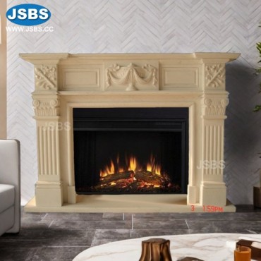 Four Pillar Cream Marble Mantel, JS-FP042