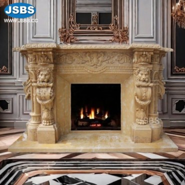 Cream Fireplace Mantel with Lions, Cream Fireplace Mantel with Lions