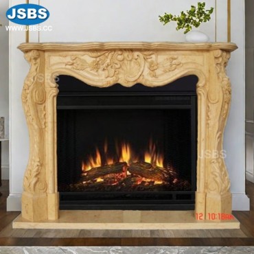 Dark Yellow Marble Fireplace, JS-FP039