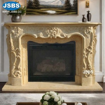 Engraving Yellow Fireplace Mantel, JS-FP010