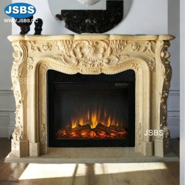 French Style Cream Marble Fireplace, JS-FP036