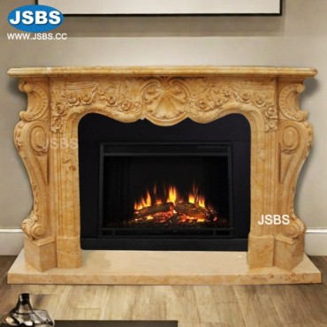 French Yellow Marble Fireplace, JS-FP033