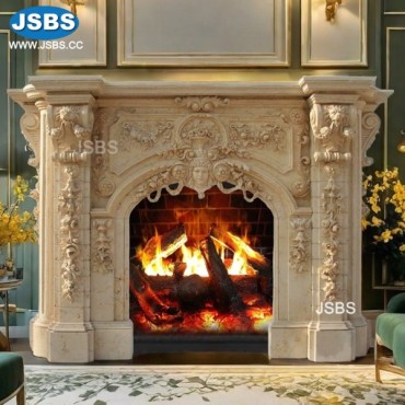 Magnificent Cream Marble Fireplace, JS-FP043