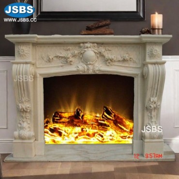 Natural White Marble Floral Fireplace, JS-FP037