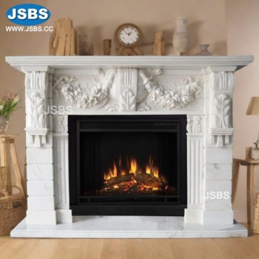 White Stone Floral Fireplace, JS-FP028