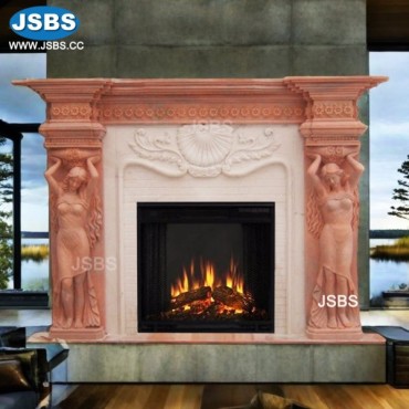 Elegant Lady Red Marble Fireplace, JS-FP016