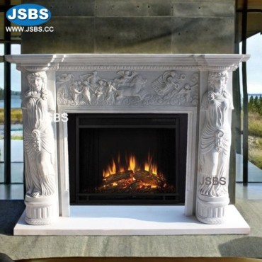 White marble Carven Caryatid fireplace, JS-FP021