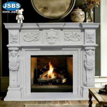 White Marble Cherub Head Fireplace Mantel, White Marble Cherub Head Fireplace Mantel