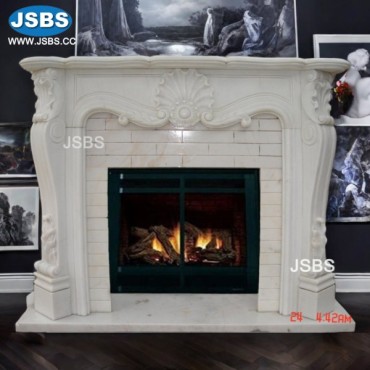 Ornately Carved White Fireplace, JS-FP031