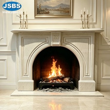 White Marble Arch Fireplace with Custom Letter, JS-FP604