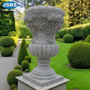 White Marble Floral Planter, White Marble Floral Planter