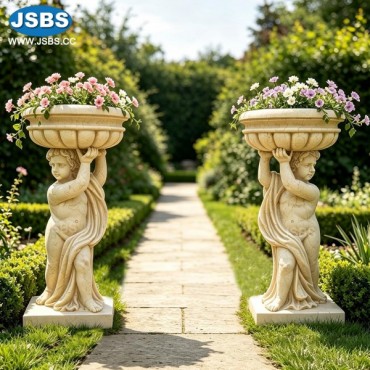 Cream Marble Cherub Planter, JS-P255