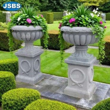 White Marble Planter with Pedestal, White Marble Planter with Pedestal