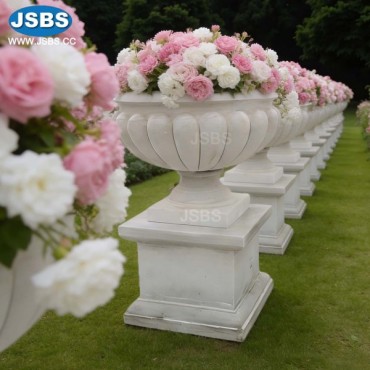 White Marble Planter with Pedestal, White Marble Planter with Pedestal