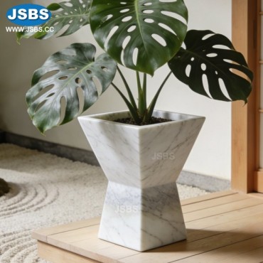 White marble Geometric cutting flower pot, White marble Geometric cutting flower pot