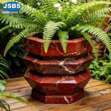 Red marble Geometric cutting flower pot, Red marble Geometric cutting flower pot