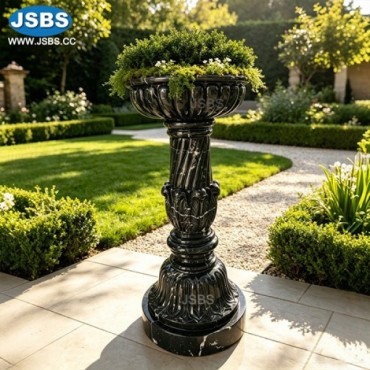 Black Marble Pedestal Garden Planter Urn, JS-P272