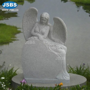 White Granite Angel Heart Headstone, JS-GS025