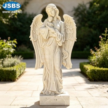White Marble Angel with Baby Sculpture, JS-C513
