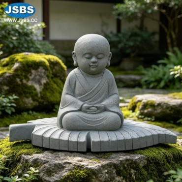 Granite Little Monk on Leaf Statue, Granite Little Monk on Leaf Statue