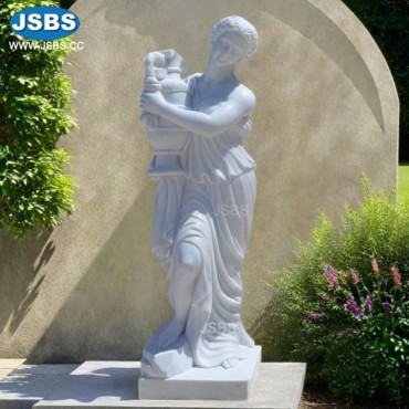 White Marble Girl with Pot Sculpture, White Marble Girl with Pot Sculpture