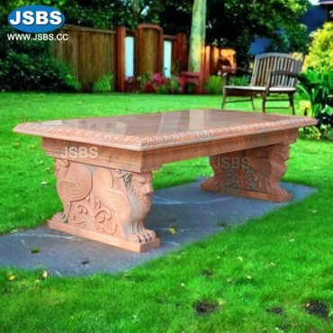 Red Marble Winged Lion Base Bench, JS-T030