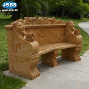 Curved Yellow Marble Lion bench, Curved Yellow Marble Lion bench