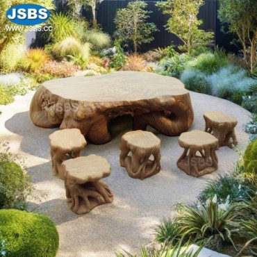 Wooden Vein yellow sandstone Table with stool, JS-T037